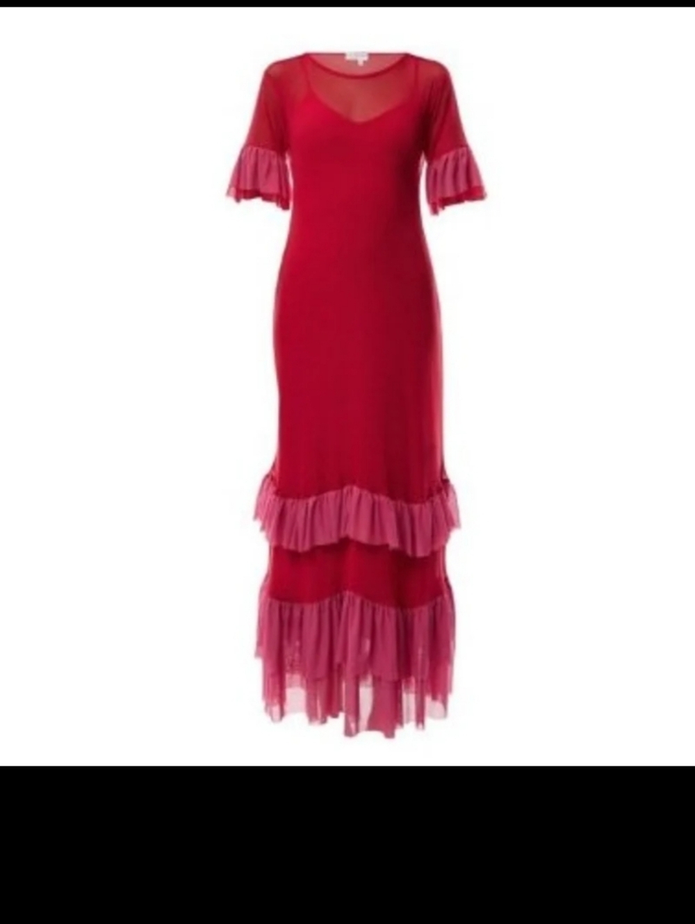 Never Fully Dressed Maxi Sheer Layered Slip Dress - Red/Pink US 2 LIKE NEW DEAL!